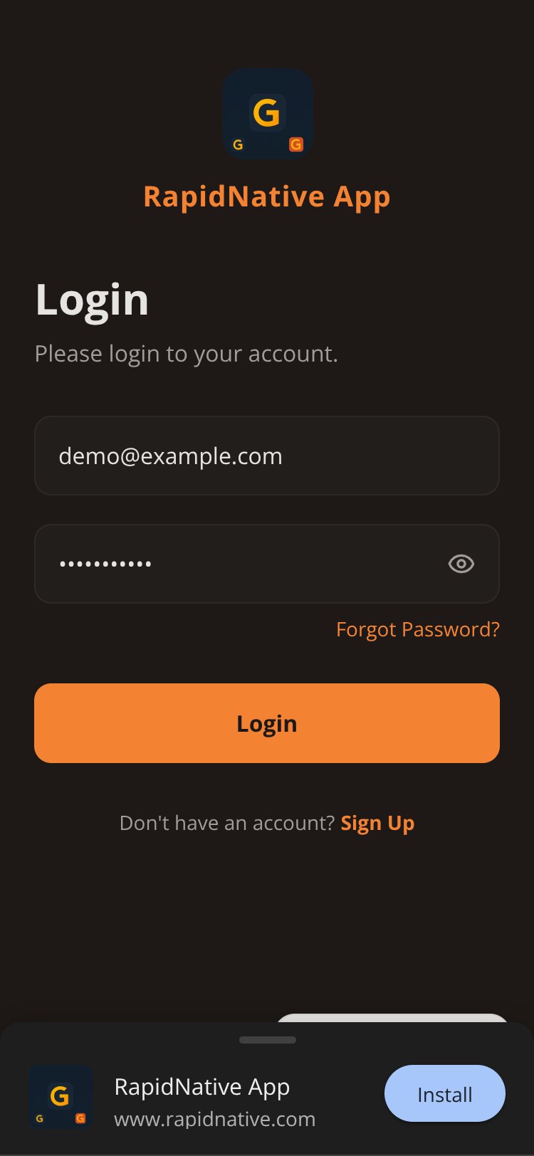 RapidNative App screen 1