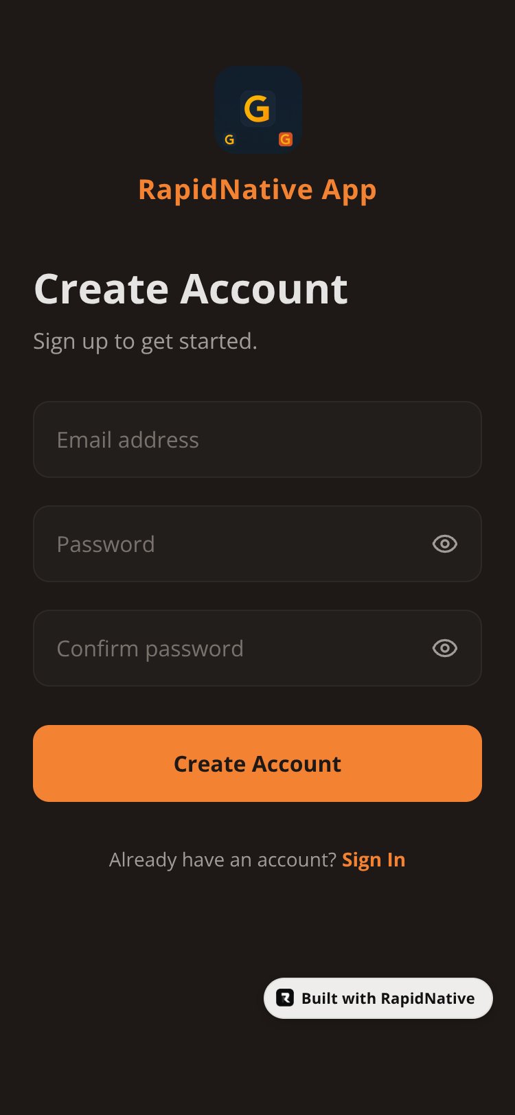 RapidNative App screen 2