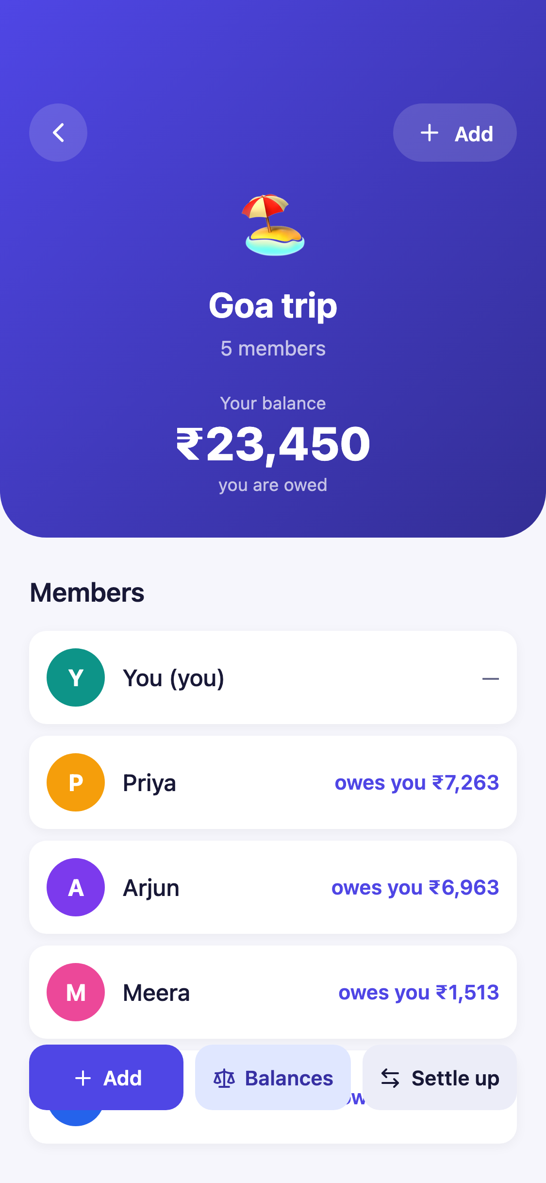 Expense splitting app in Indigo