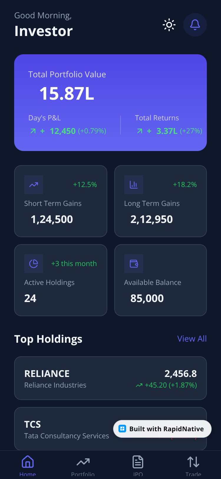 InvestTrack screen 1