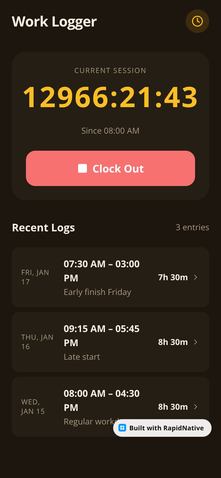 Work Logger screen 1
