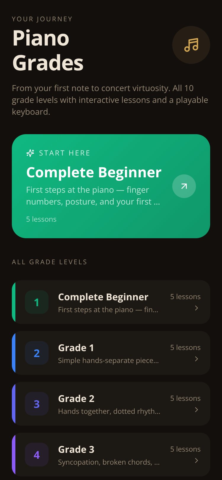Piano Grades screen 1