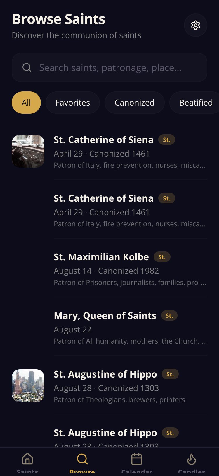 Catholic Saints screen 4