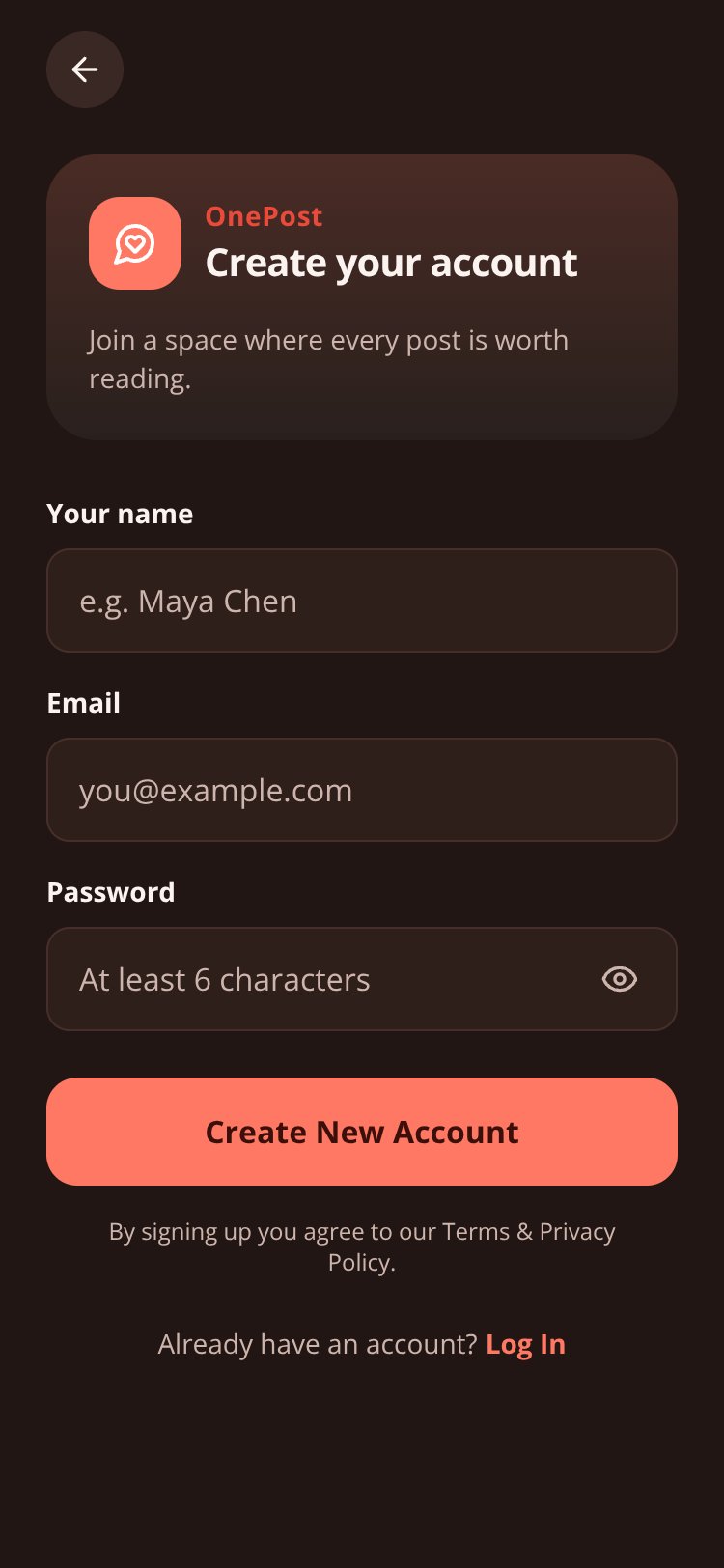 OnePost screen 2