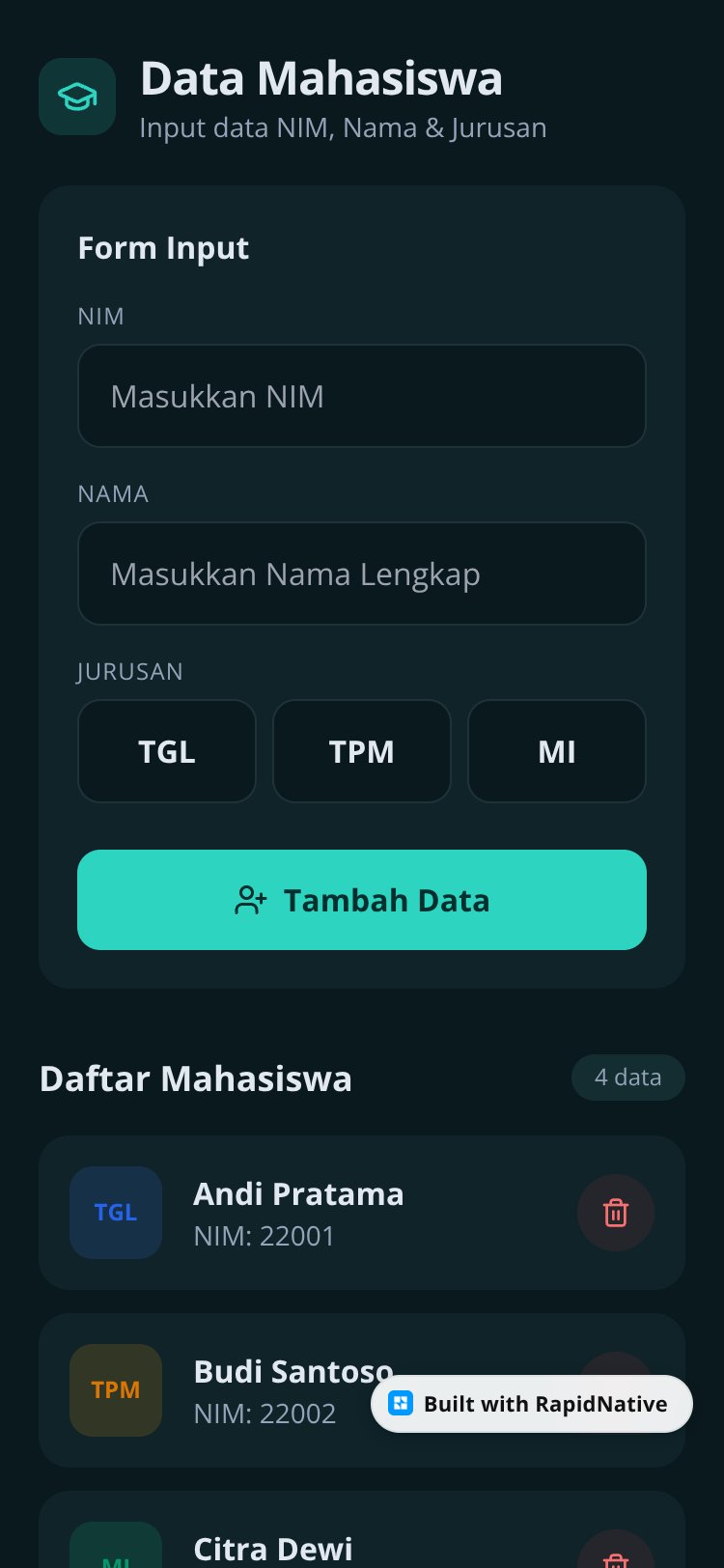 Data Mahasiswa screen 1
