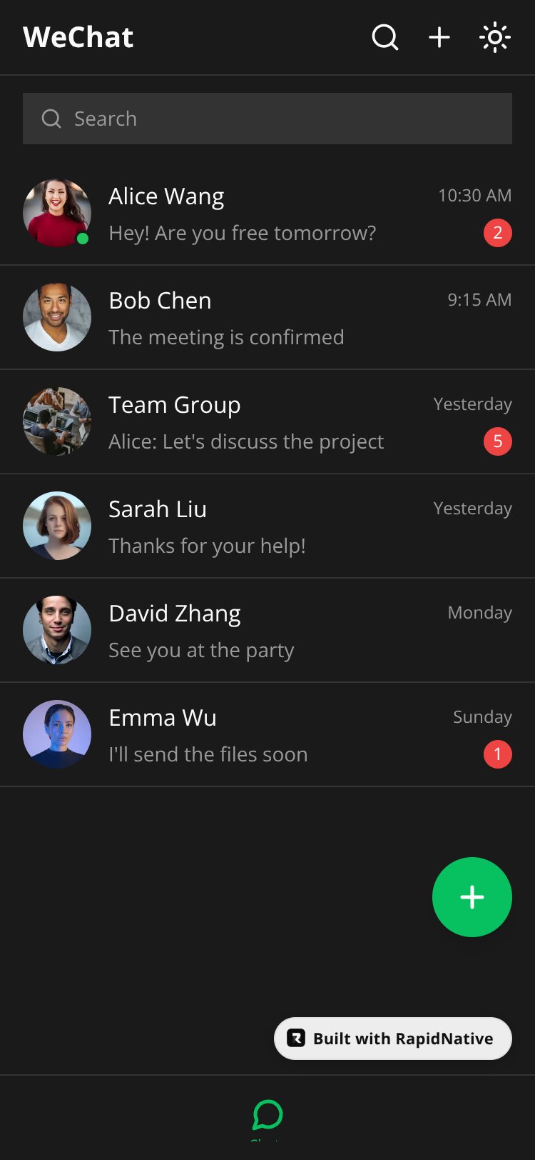 WeChat Clone screen 1