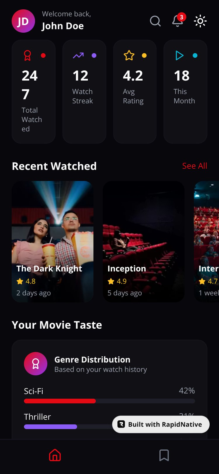 Movie Tracker screen 1