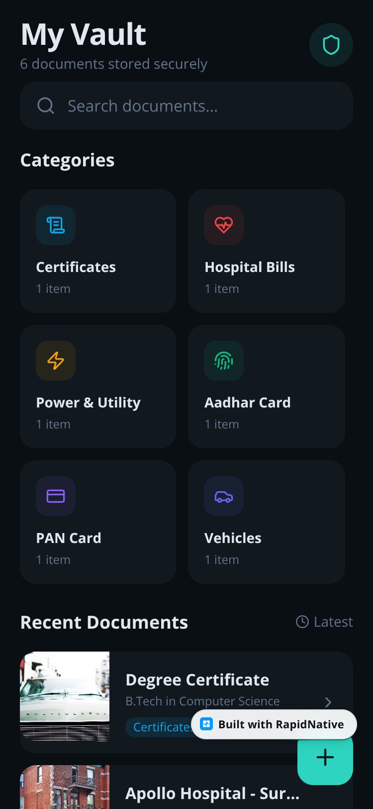 My Vault screen 1
