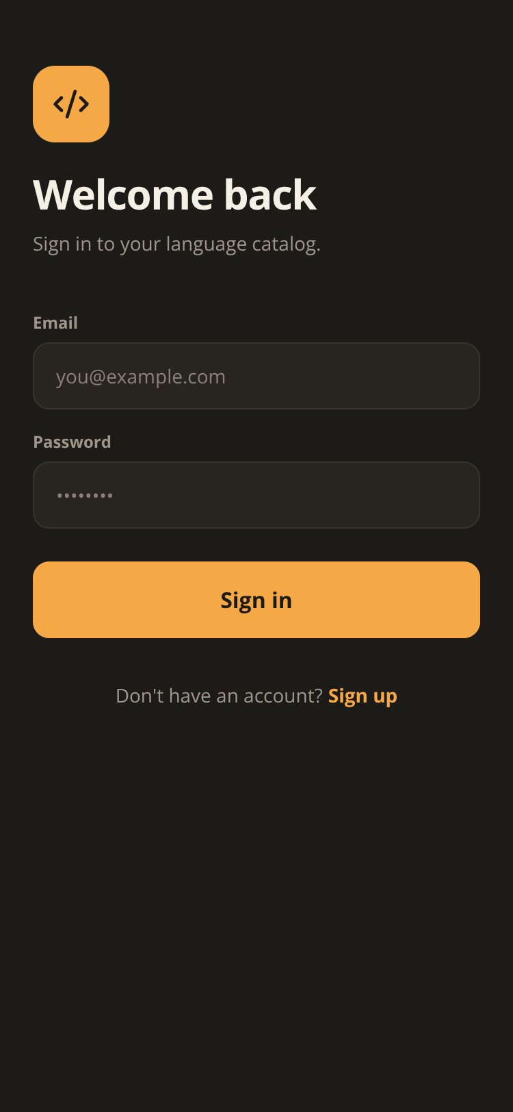 Lang Catalog screen 1