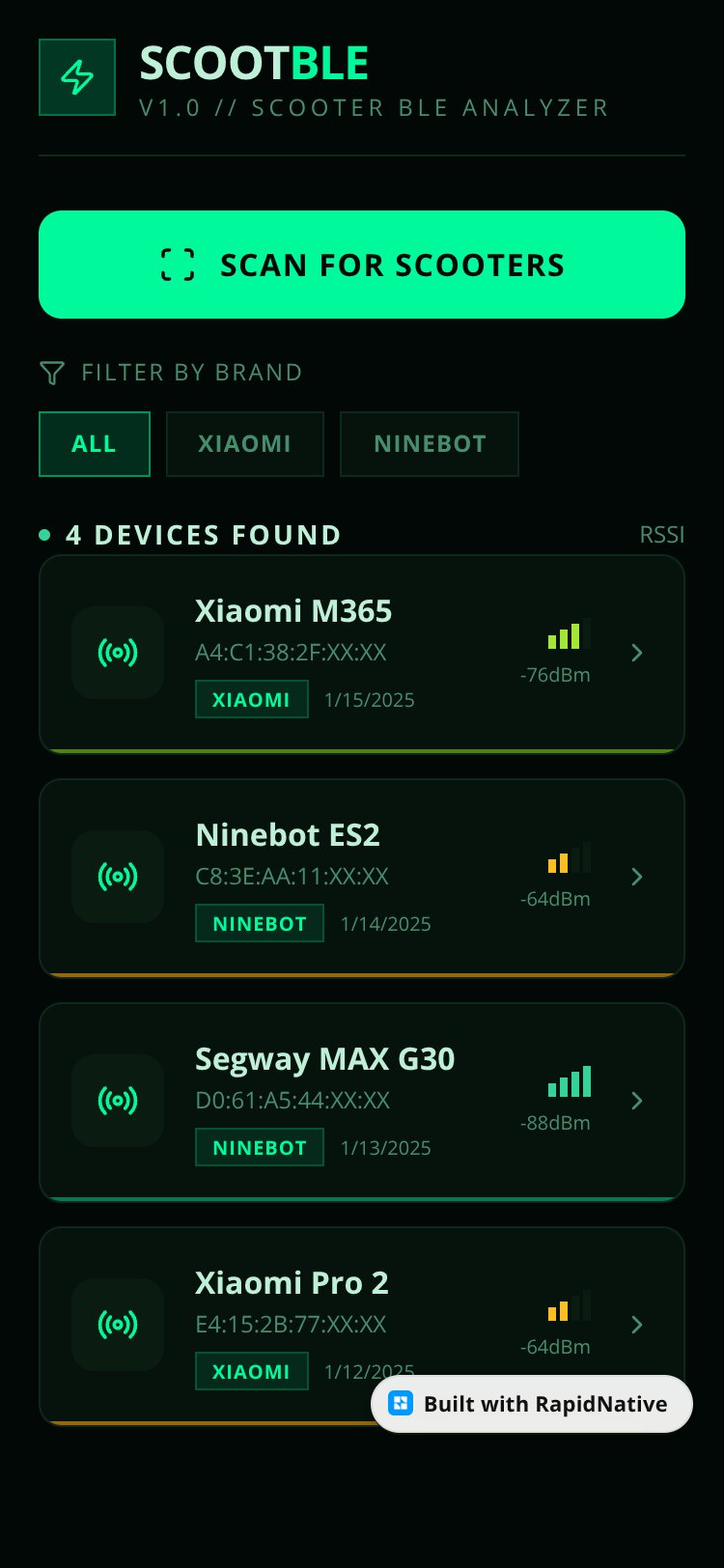 ScootBLE screen 2