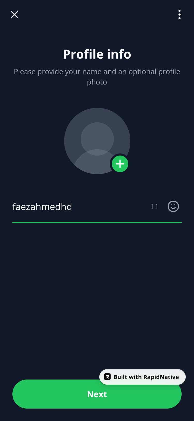 Profile Setup screen 1