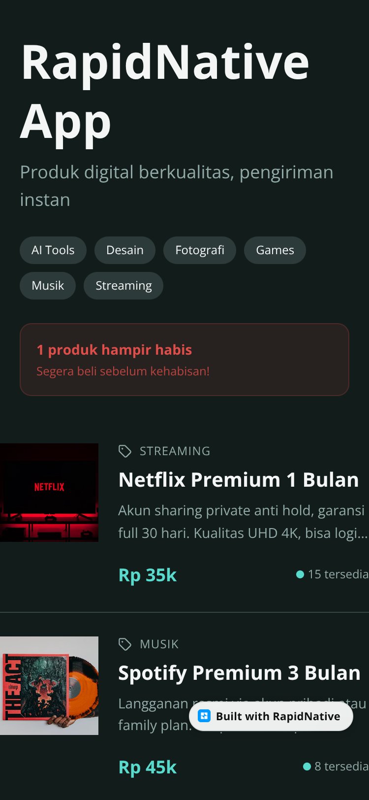 RapidNative App screen 3