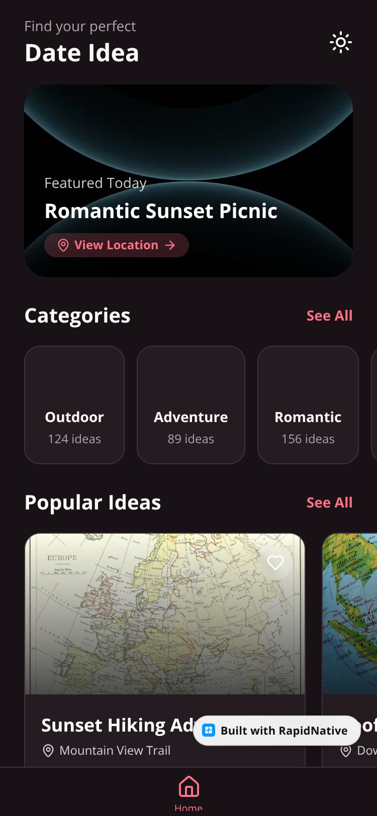 Date Ideas screen 1