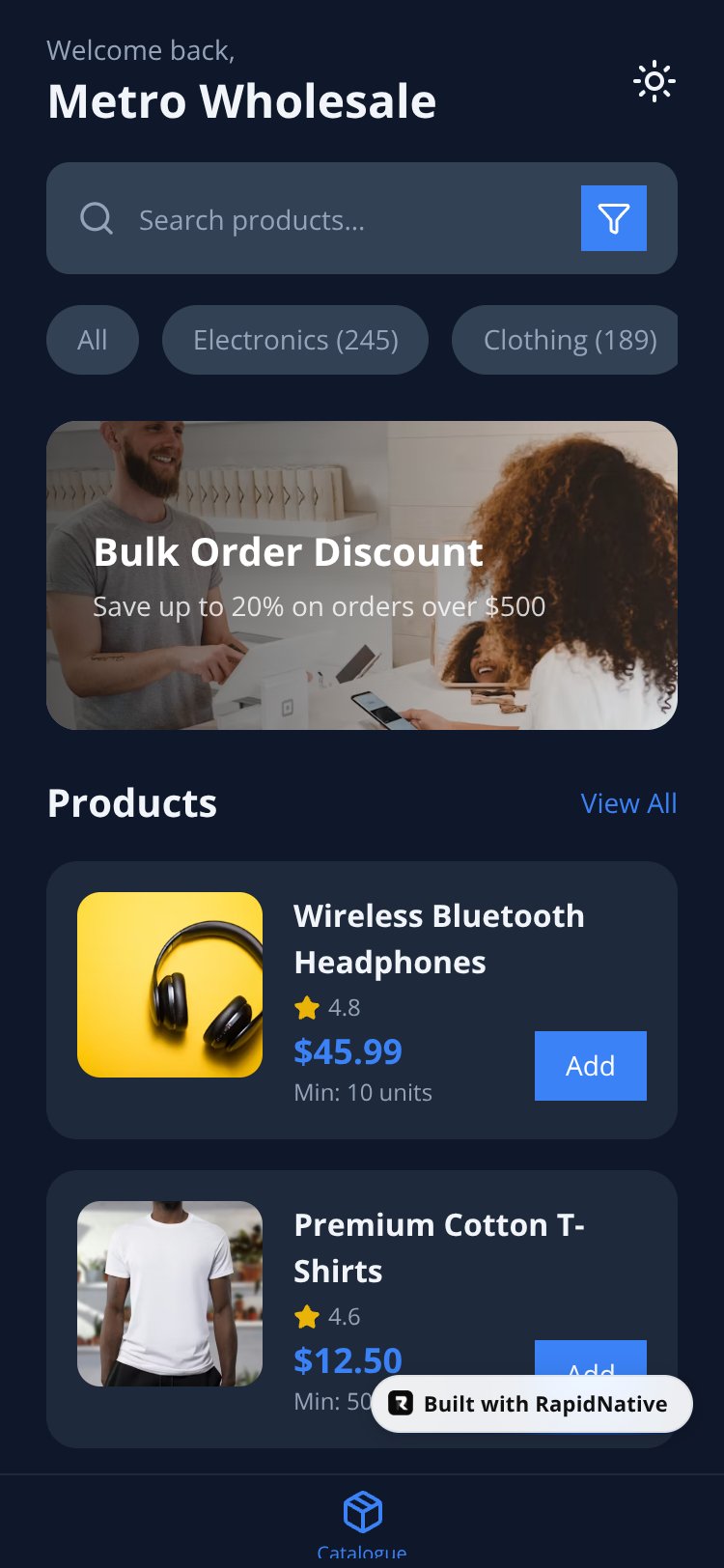WholeSale Catalogue screen 1
