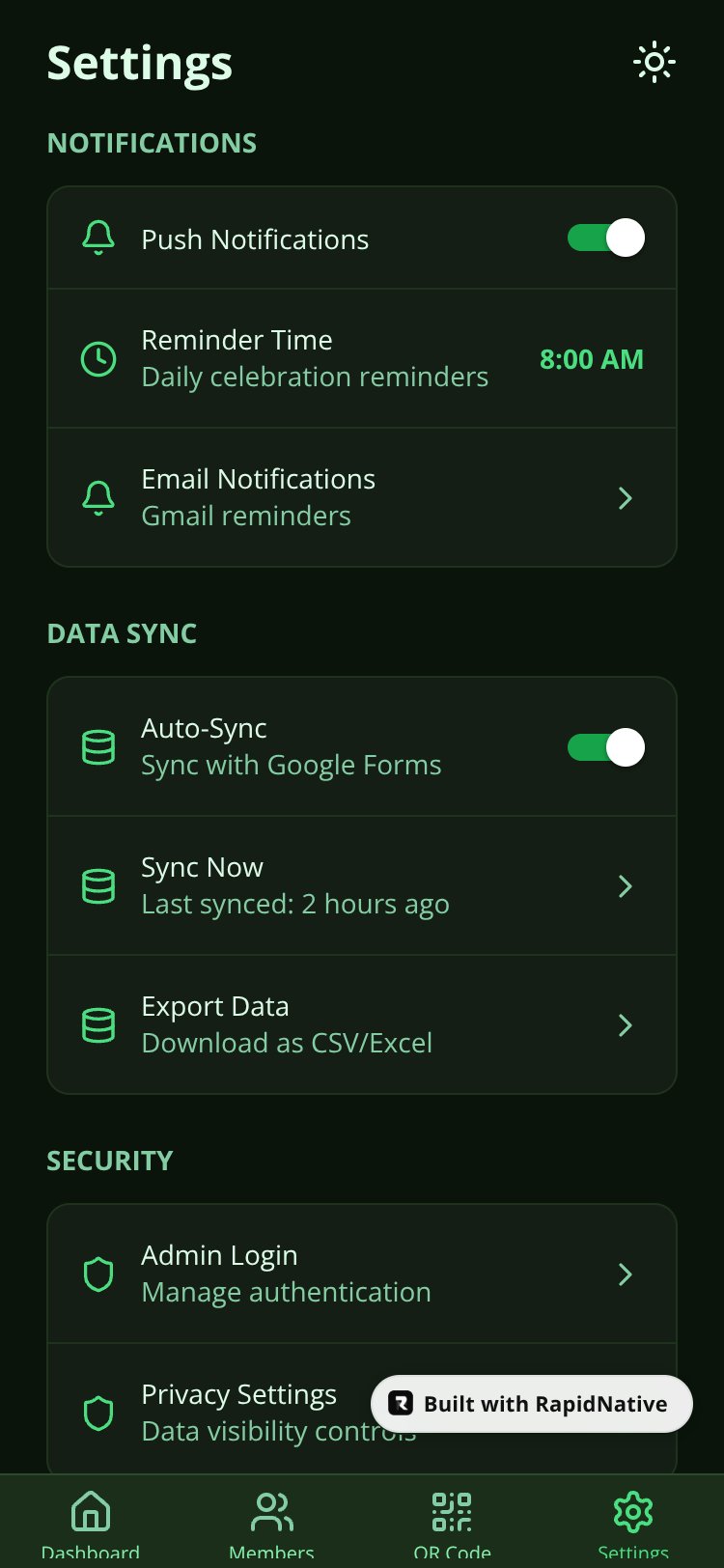Celebration Reminder Management screen 4