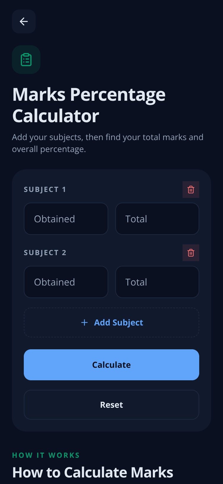 Student Calculator Hub screen 1