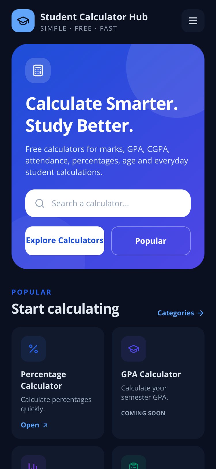 Student Calculator Hub screen 3
