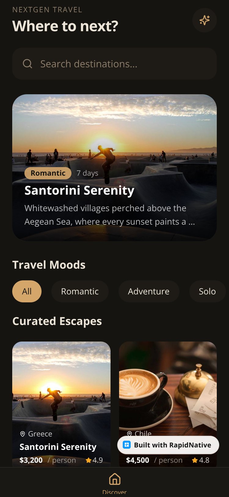 NextGen Travel screen 1