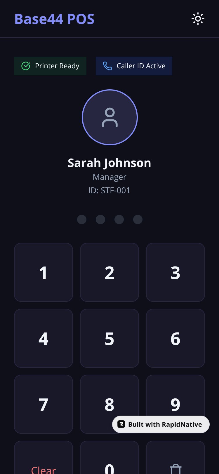 Base44 POS Native screen 1