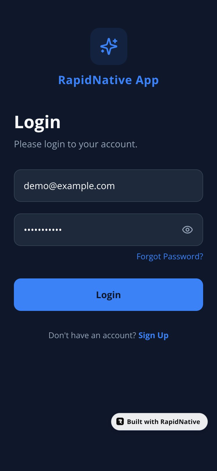 RapidNative App screen 1