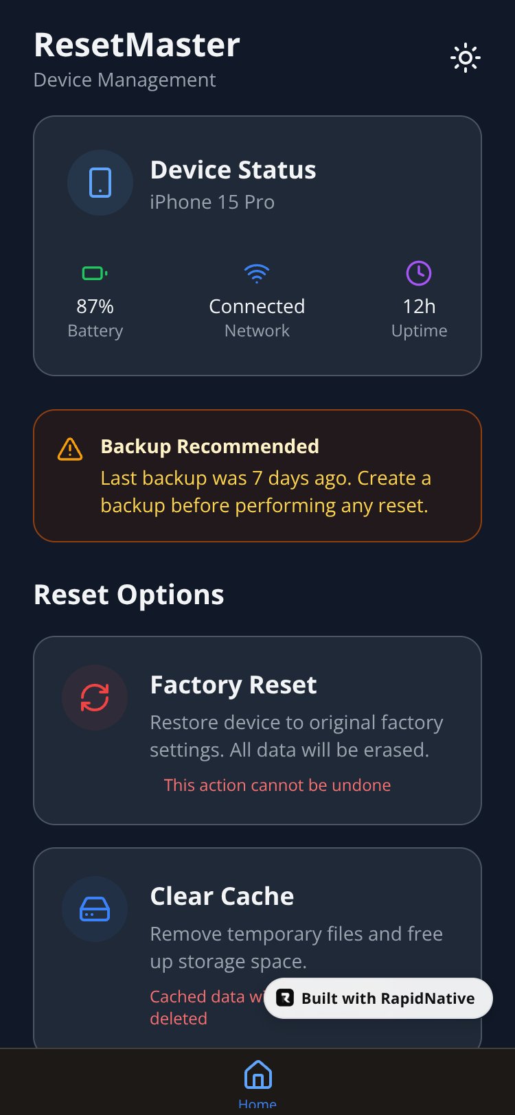 ResetMaster screen 1
