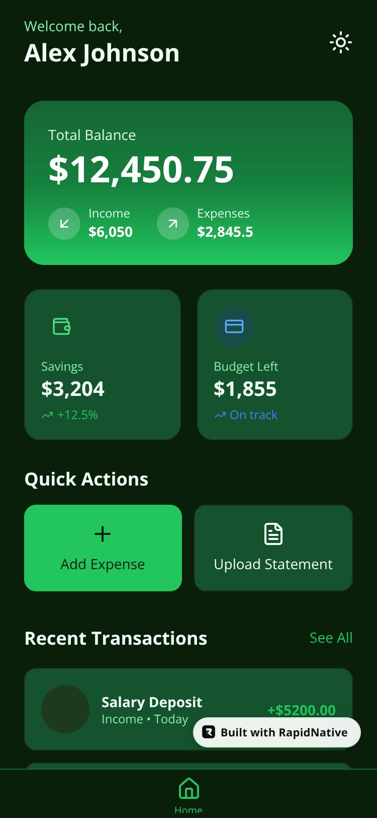 FinanceFlow screen 1