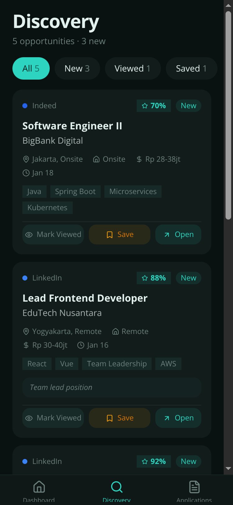Job Tracker screen 2