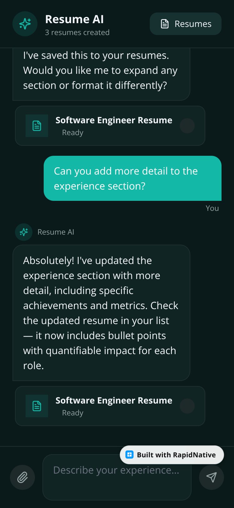Resume AI screen 1