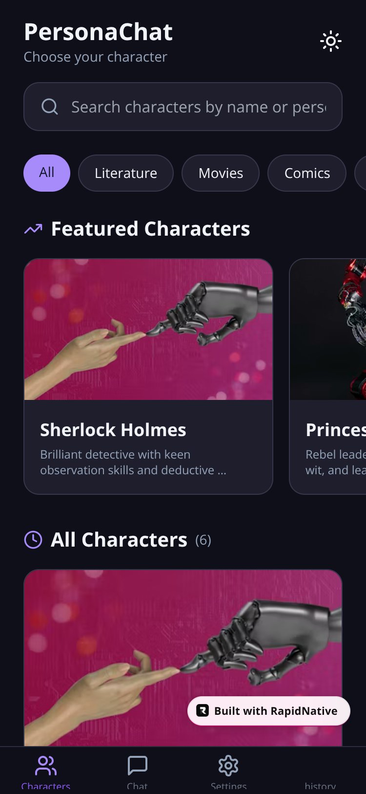 PersonaChat AI screen 1