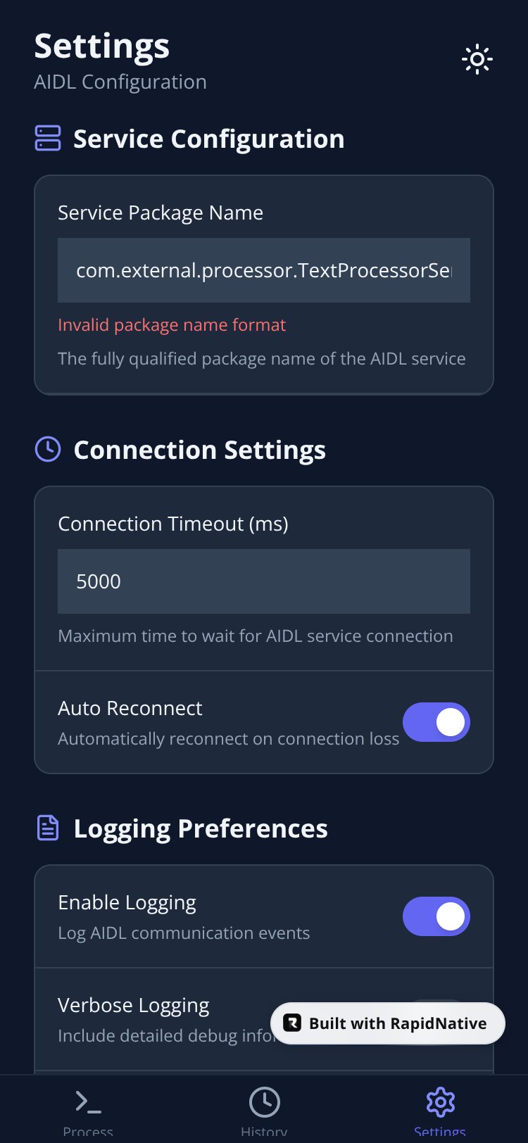AIDL Intent Bridge screen 2