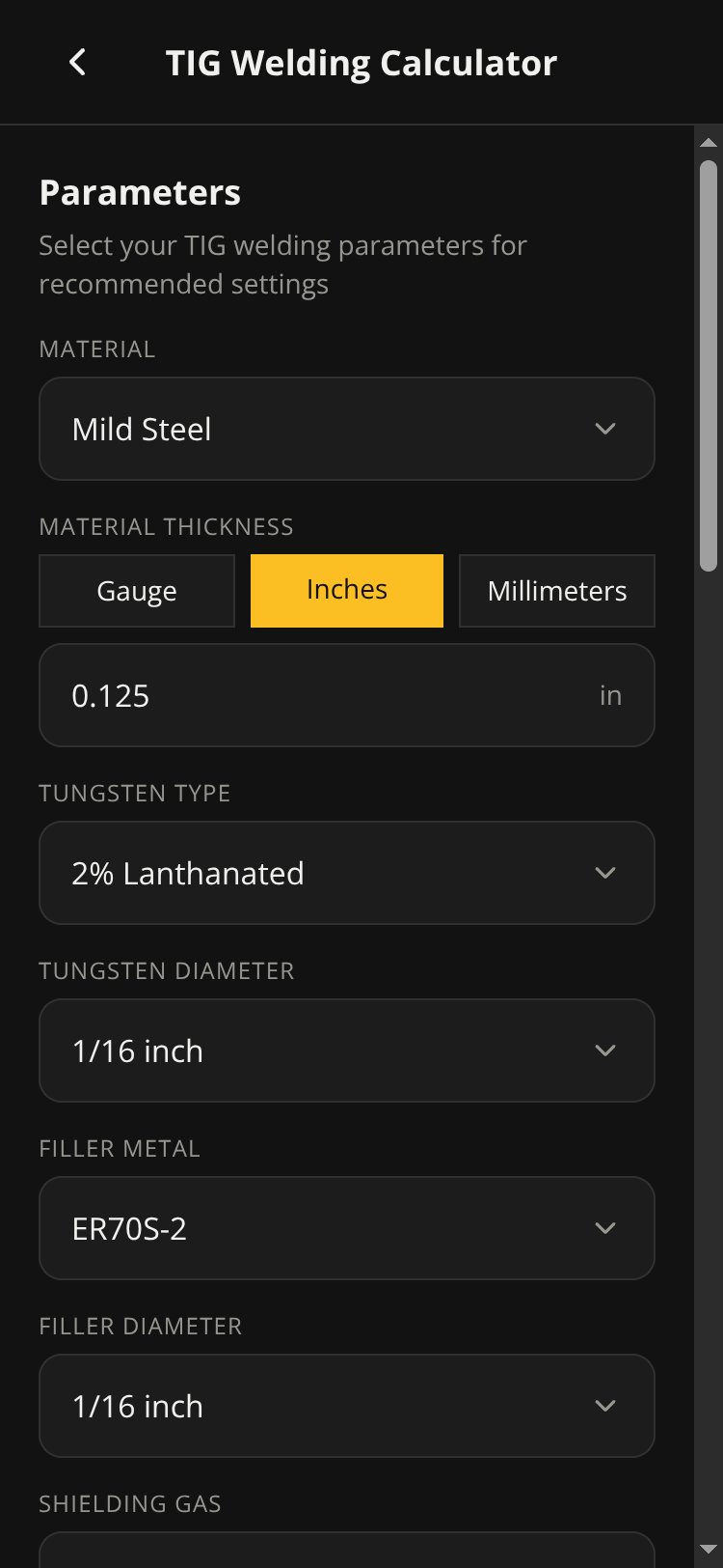WeldCalc Pro screen 1