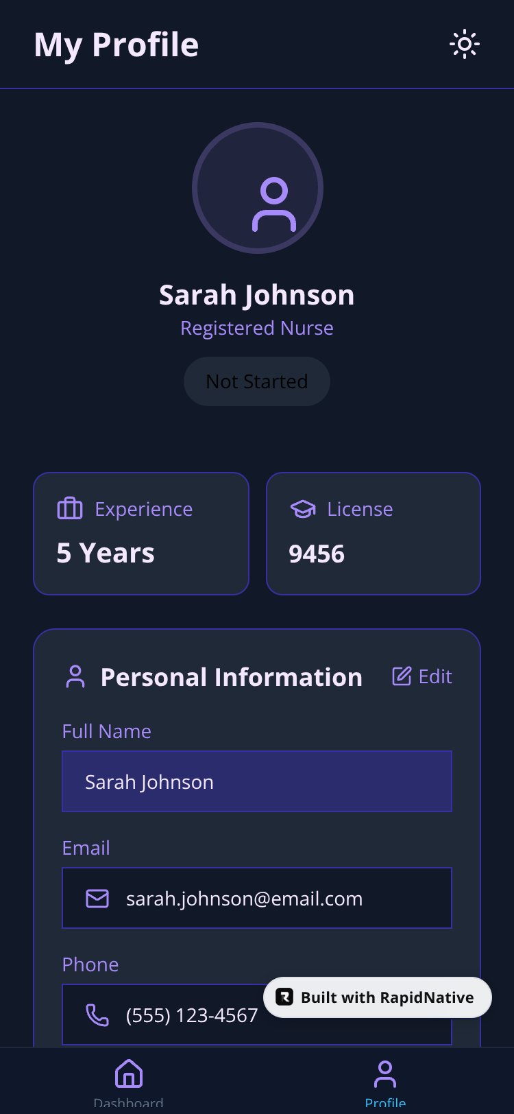 NurseDash screen 1