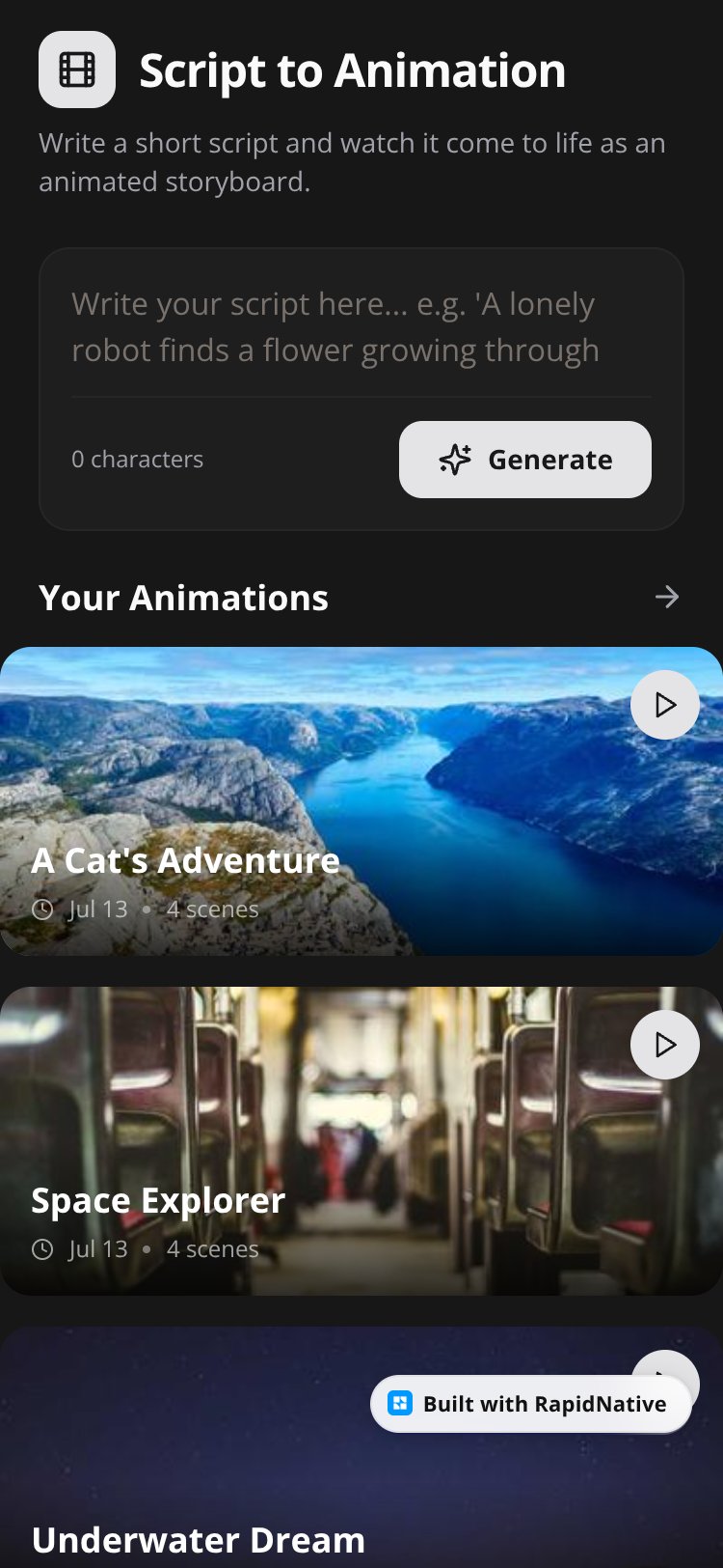 Script to Animation screen 1