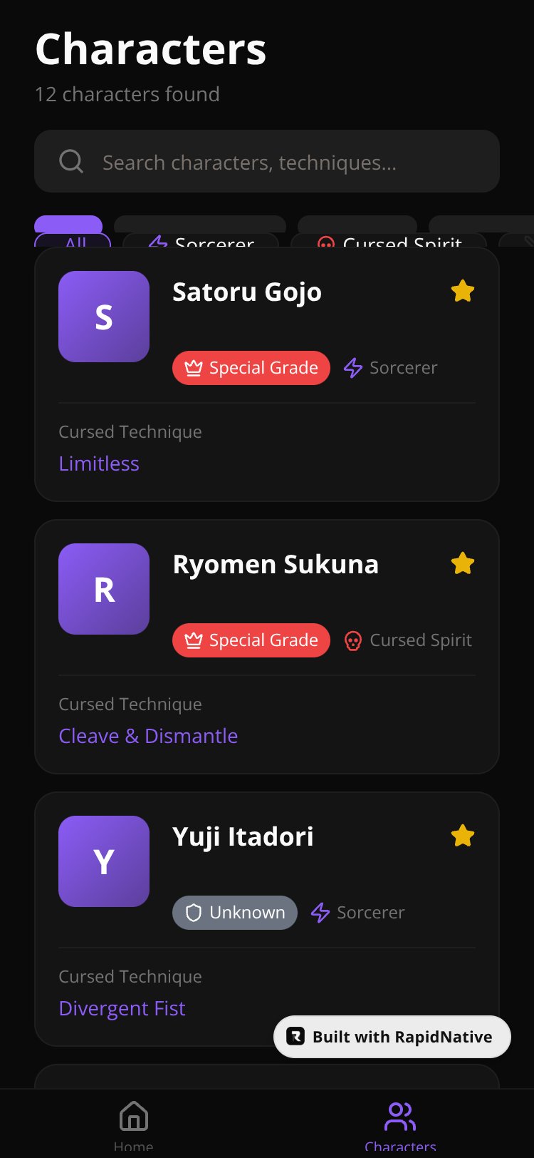JJK Sorcerer Guide screen 2