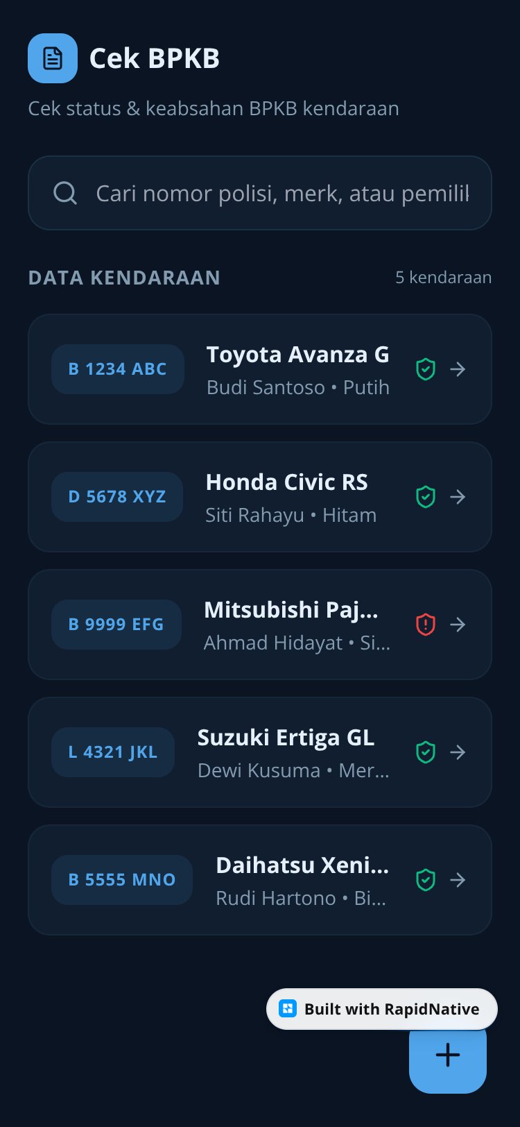 Cek BPKB screen 1