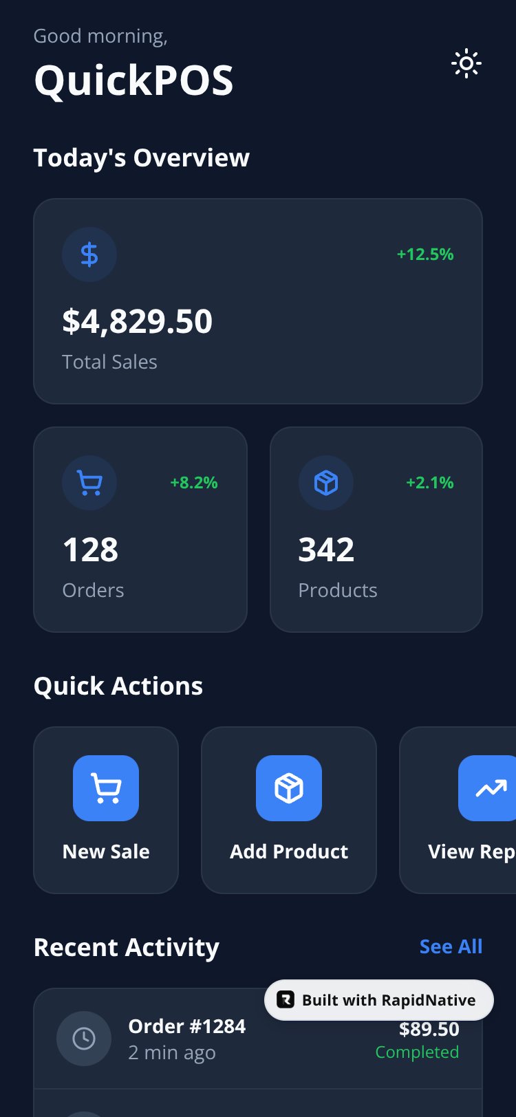 QuickPOS screen 1