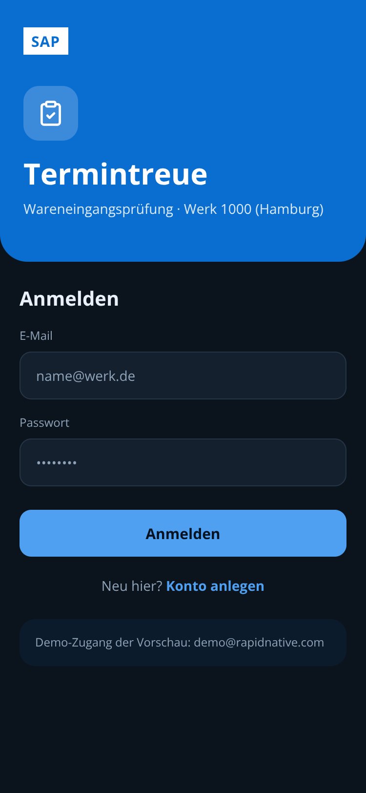 Termintreue Wareneingang screen 1