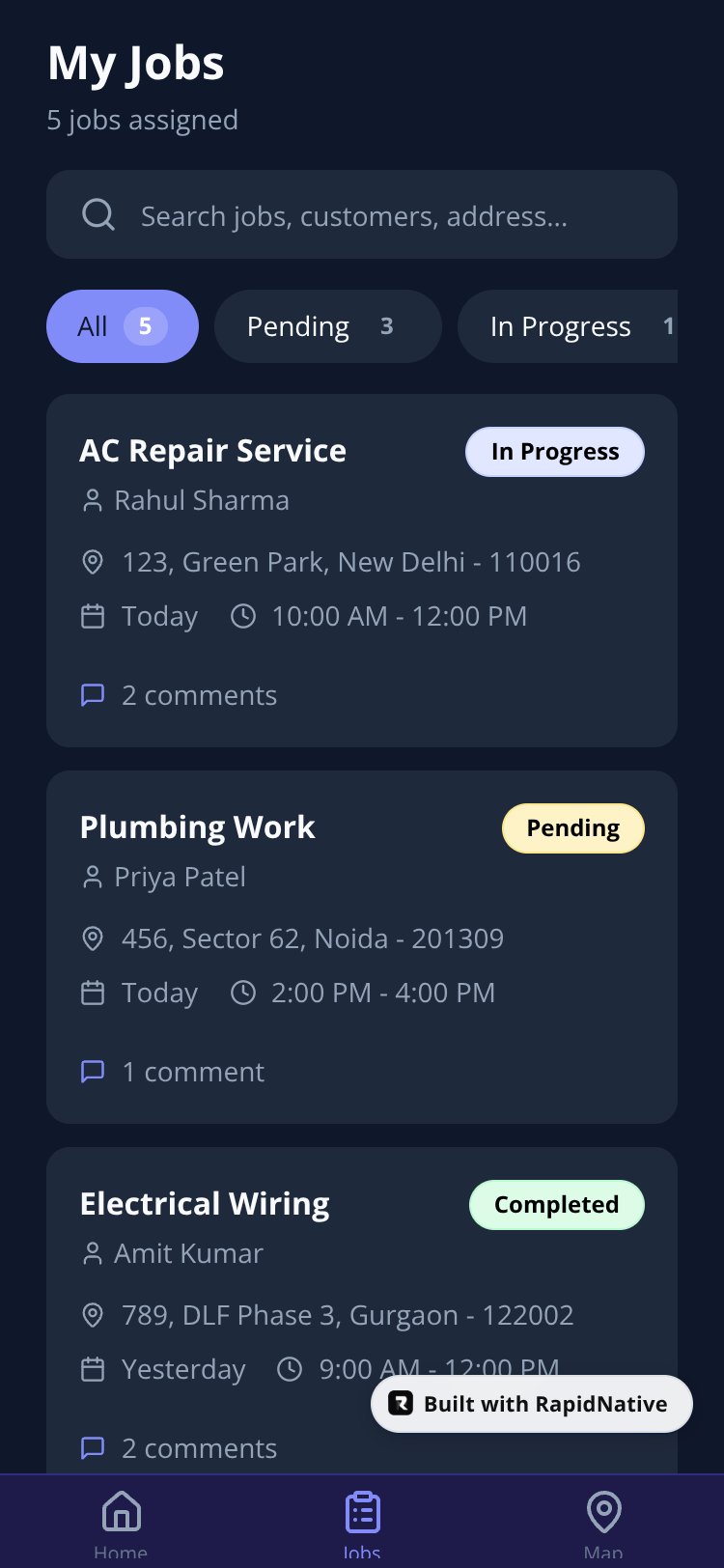 ServiceHub screen 1