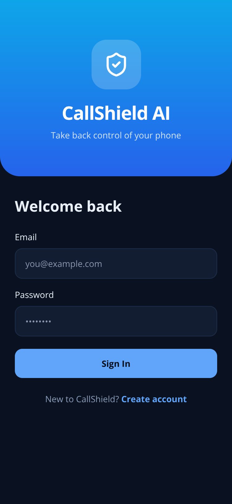 CallShield AI screen 1