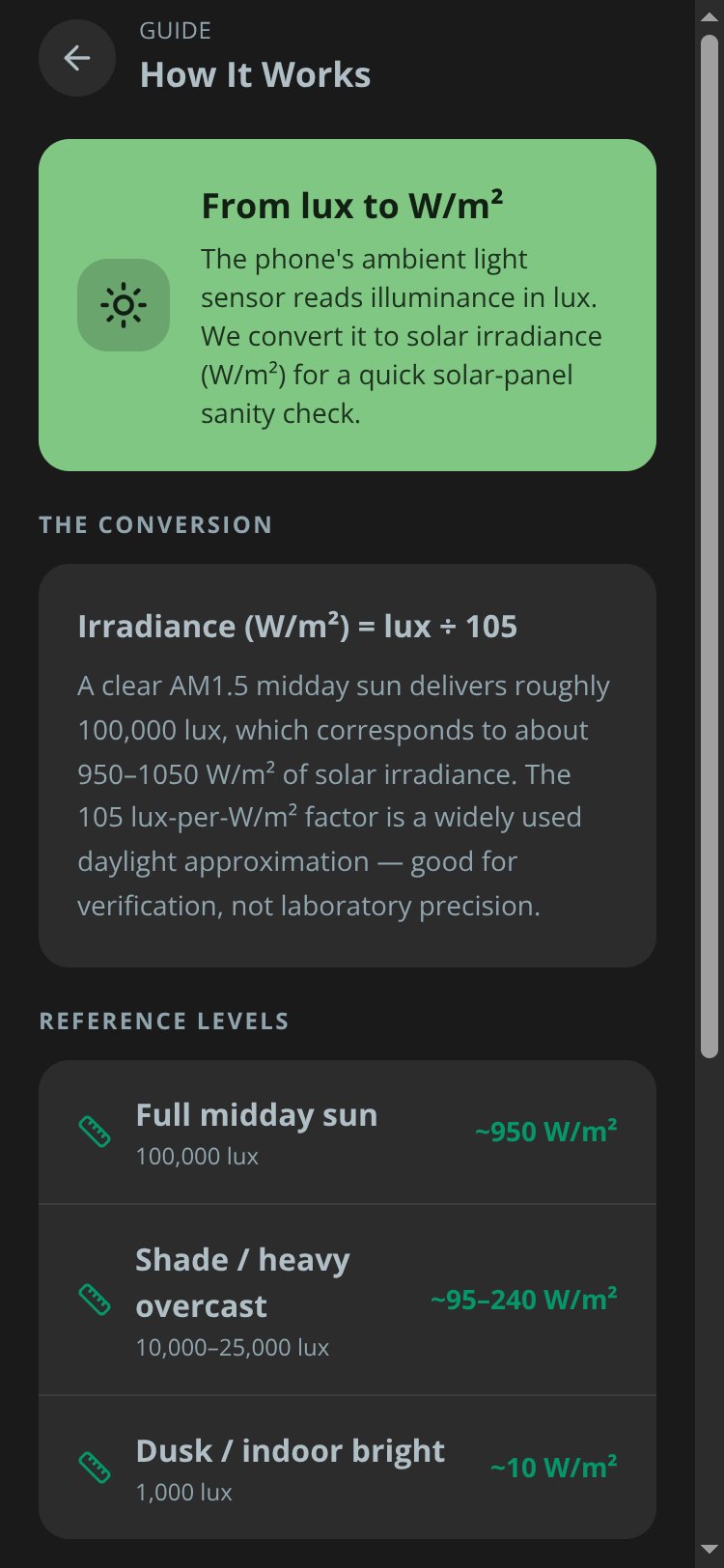 Irradiance Meter screen 3