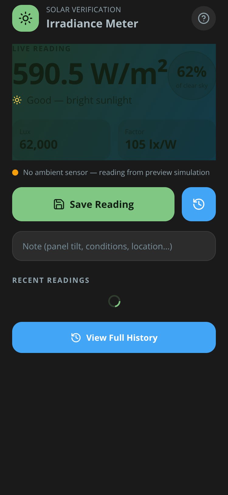 Irradiance Meter screen 5