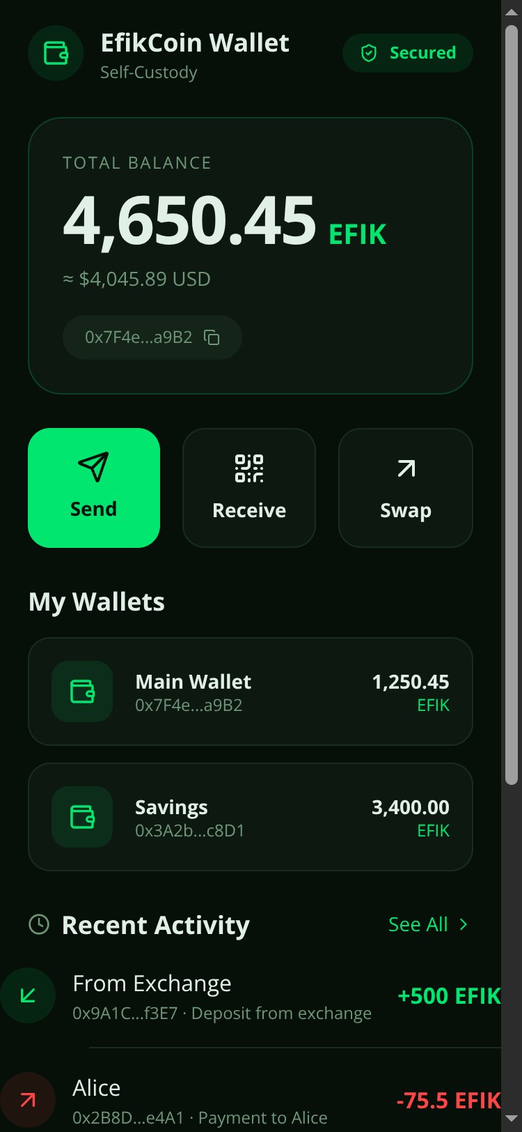 EfikCoin Wallet screen 1