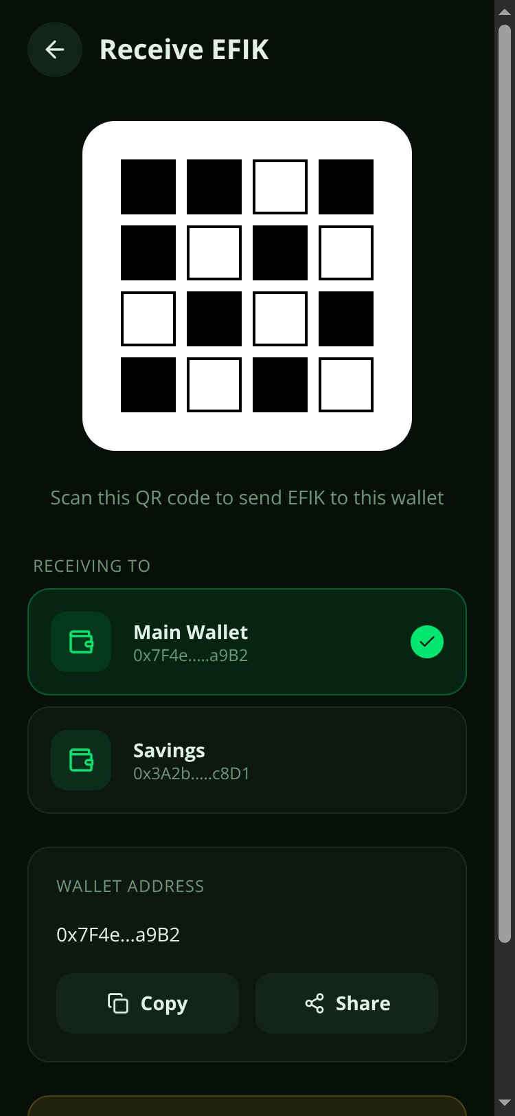 EfikCoin Wallet screen 2