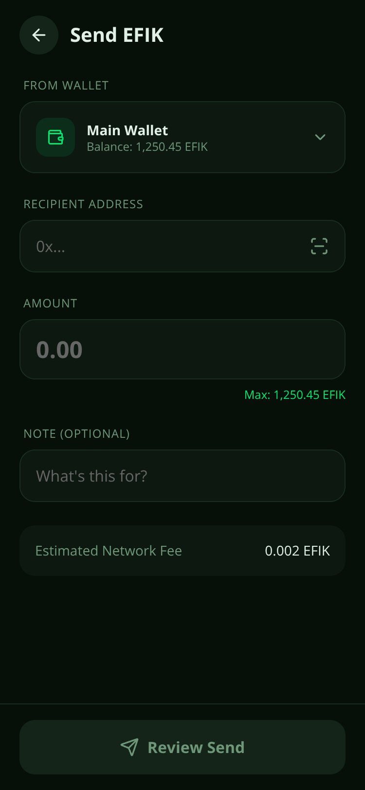 EfikCoin Wallet screen 3