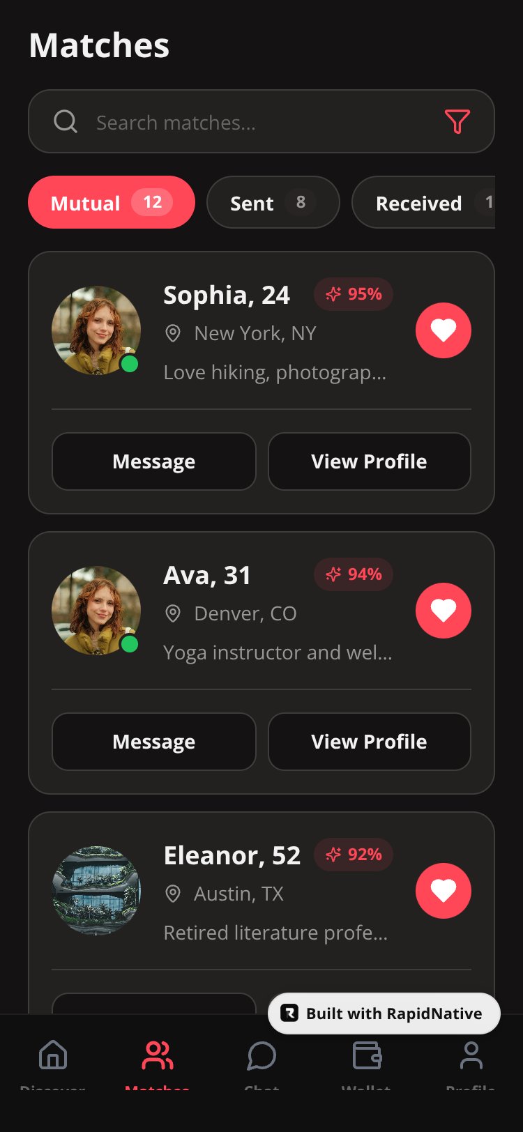 Exclusive Dating screen 2