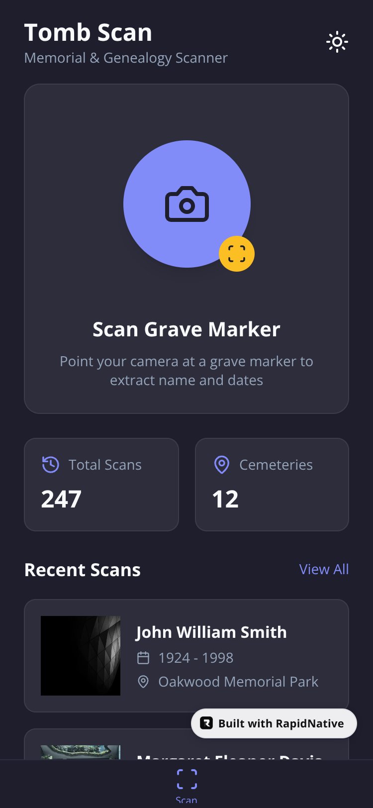 Tomb Scan screen 1