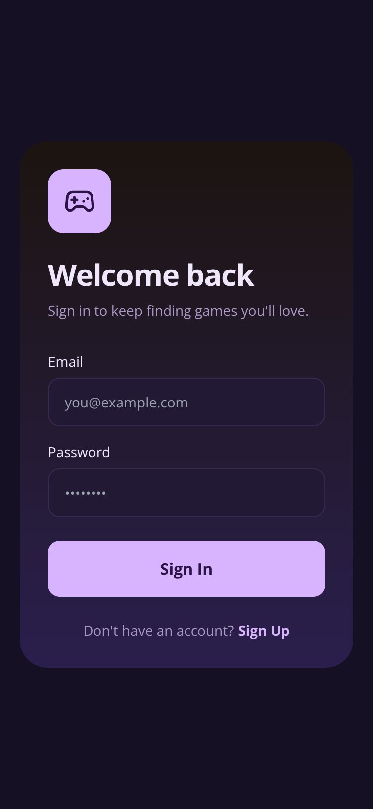 Game Finder screen 1