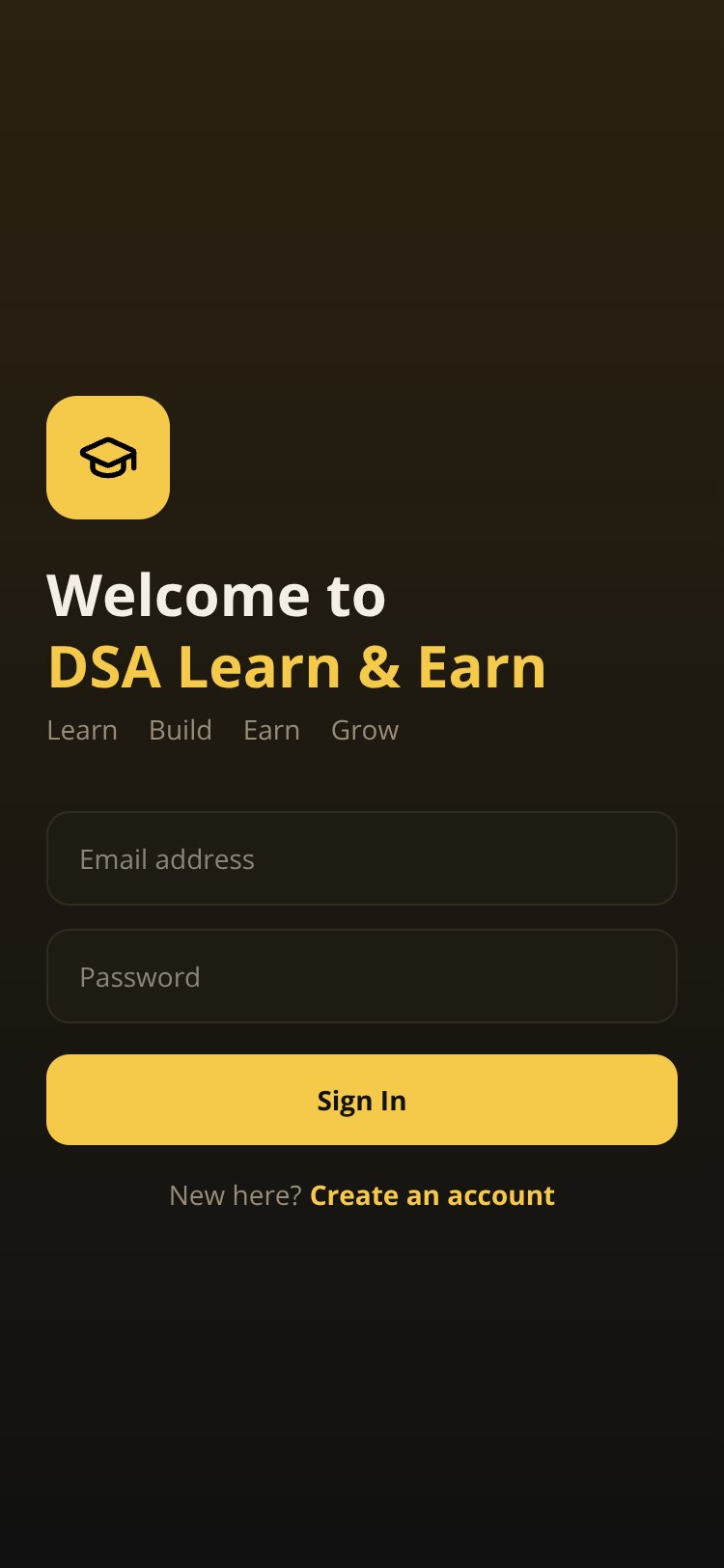 DSA Learn & Earn screen 1