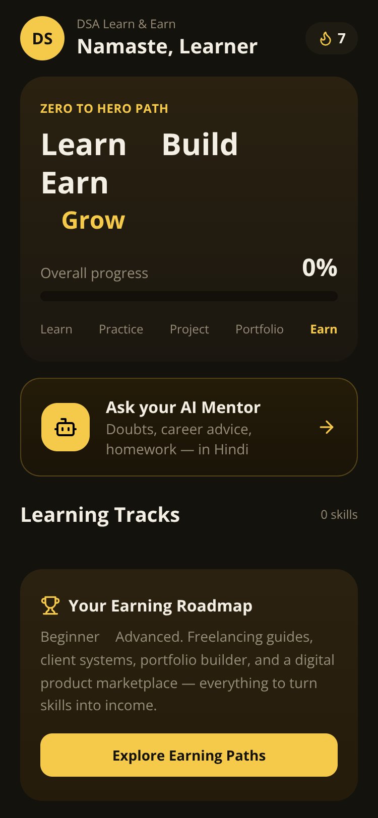 DSA Learn & Earn screen 2