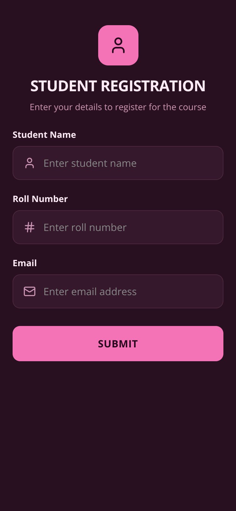 Student Registration screen 1